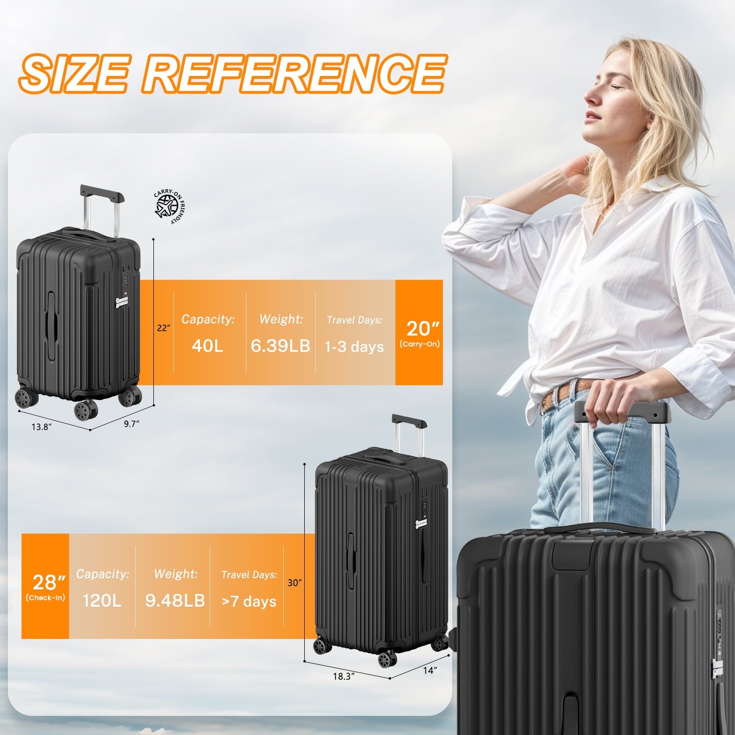 Checked Luggage PC ABS Hardshell Suitcase with Spinner Wheels TSA Lock USB Port and Cup Holder 28 inch Black
