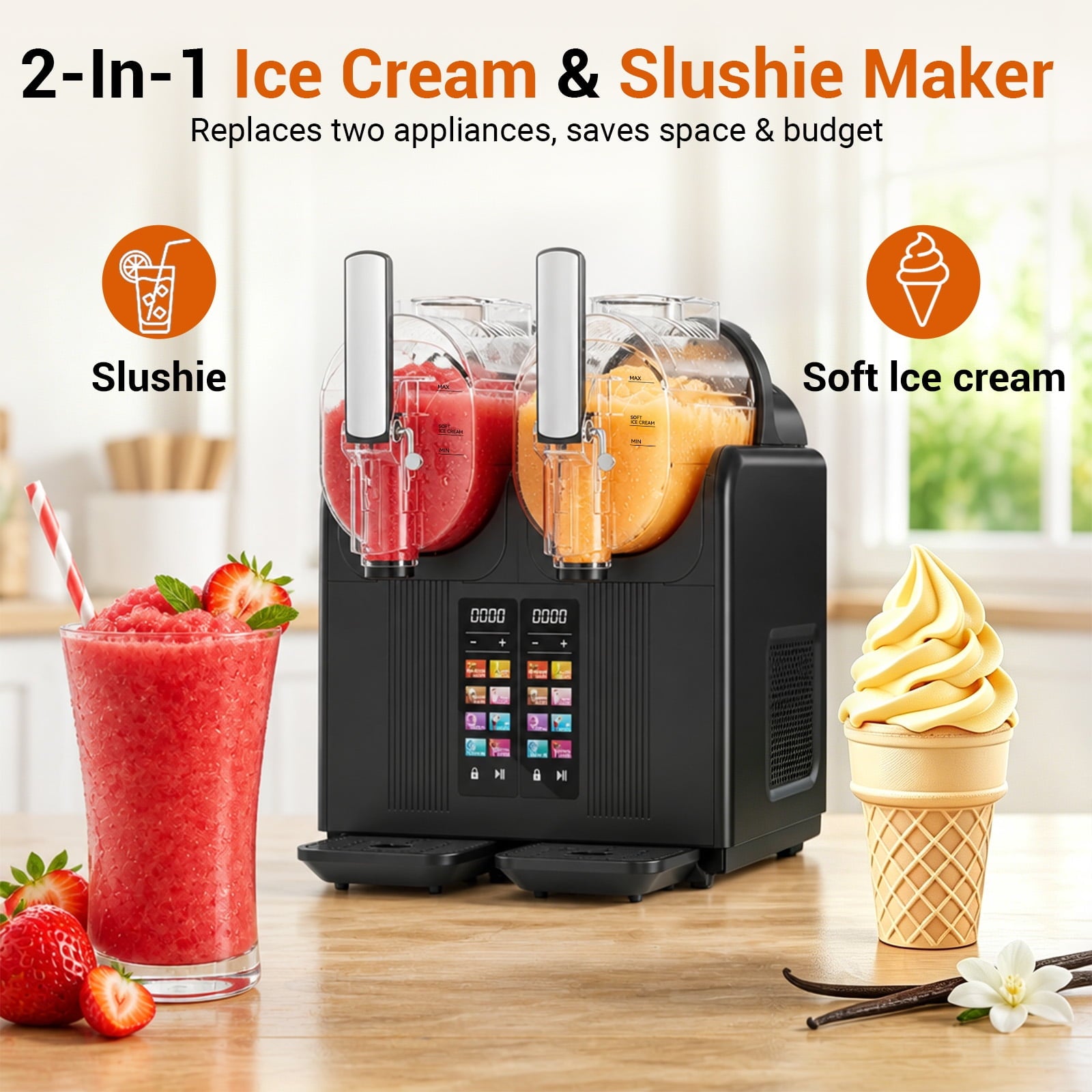 Feiwest Slushie Machine, 54oz x 2 Tank Slushy Machine for Home, No Ice Needed Frozen Drink Maker, Margarita Maker with Self-Cleaning, for Frozen Margaritas, Frappés, Milkshake & More