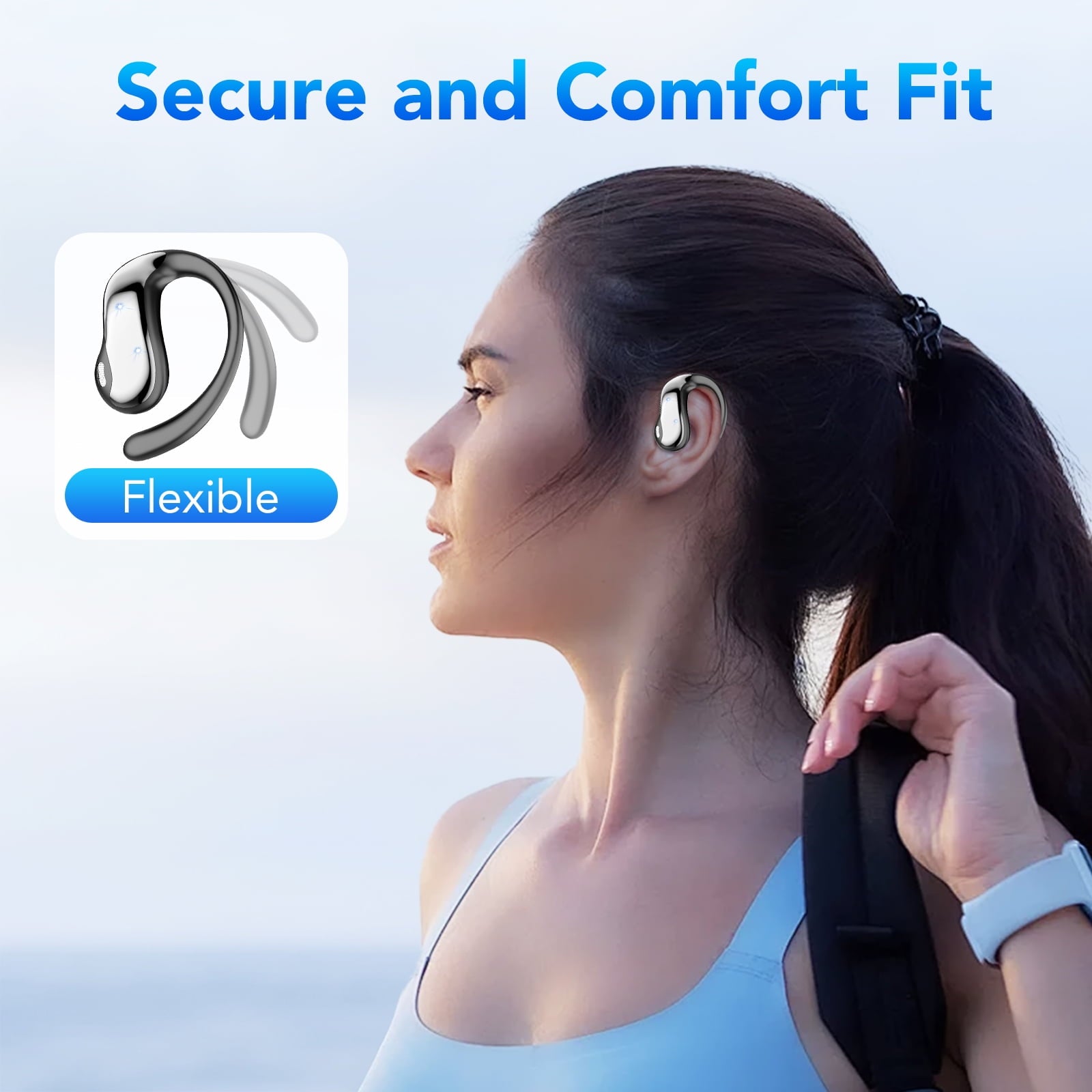 Open Ear Earbuds, Bluetooth 6.0 Wireless Earbuds with Ear Hooks, 64Hrs Playtime Bluetooth Headphones, HD Stereo Bass Over Ear Earphones, IP8 Waterproof Ear Buds for Workout/Running, Black
