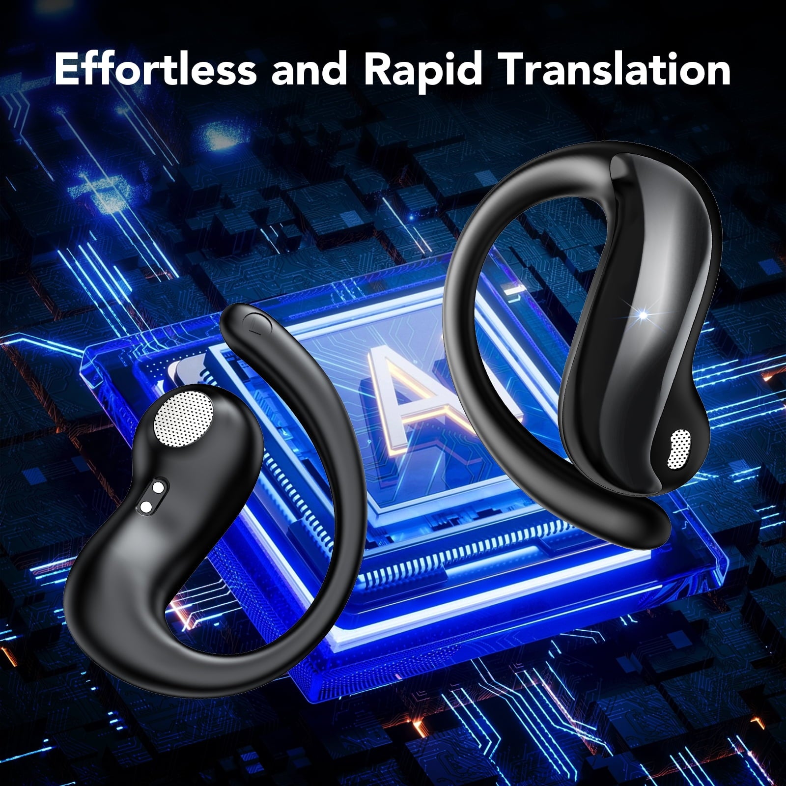 Open Ear Earbuds, Bluetooth 6.0 Wireless Earbuds with Ear Hooks, 64Hrs Playtime Bluetooth Headphones, HD Stereo Bass Over Ear Earphones, IP8 Waterproof Ear Buds for Workout/Running, Black