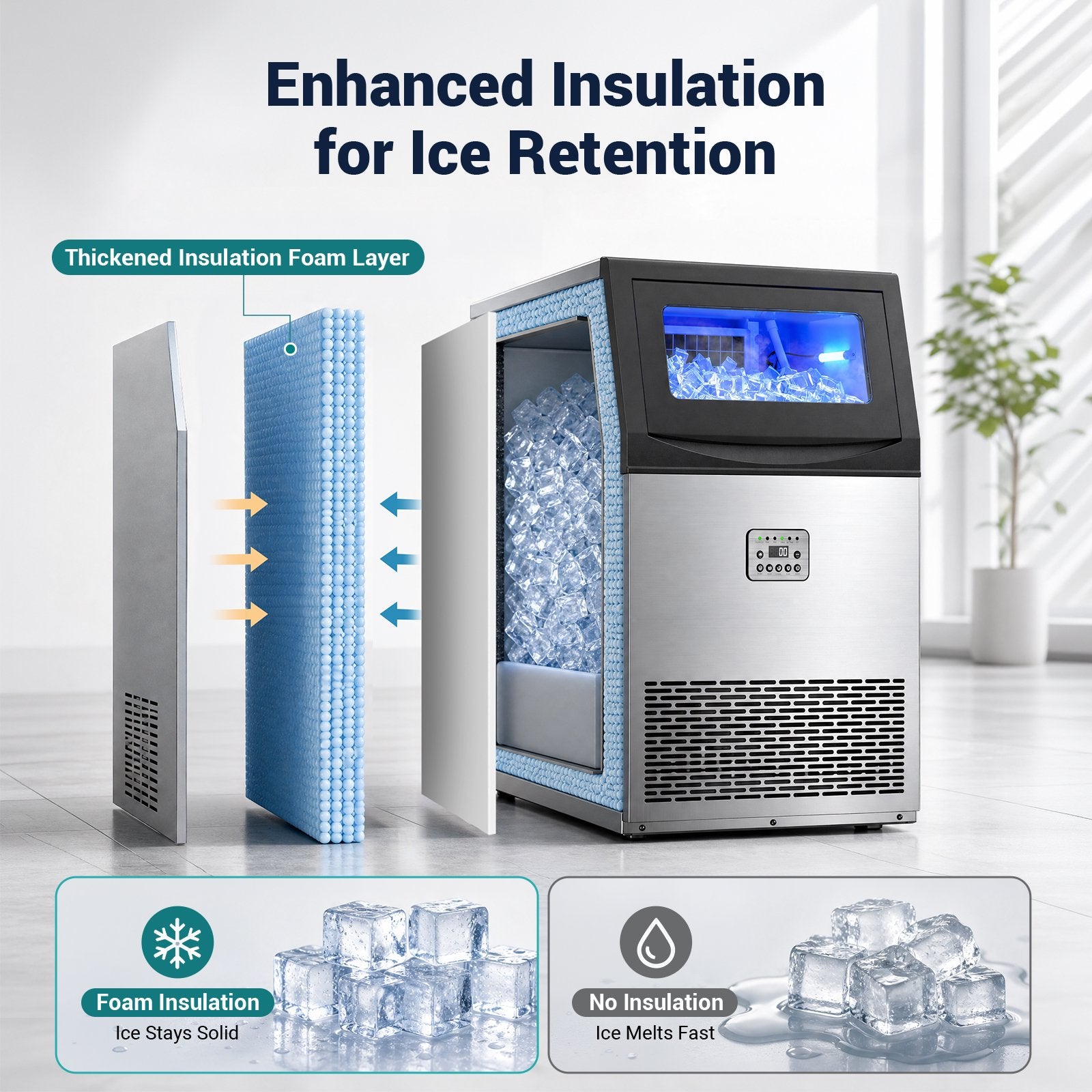 Friwest Commercial Ice Maker Machine,200 Lbs/24H with 33 Lbs Storage, 55-Cube Square Ice Maker, 15-Min First Batch, Self-Filling Water System, Stainless Steel Ice Machine for Restaurant, Bar & Shop