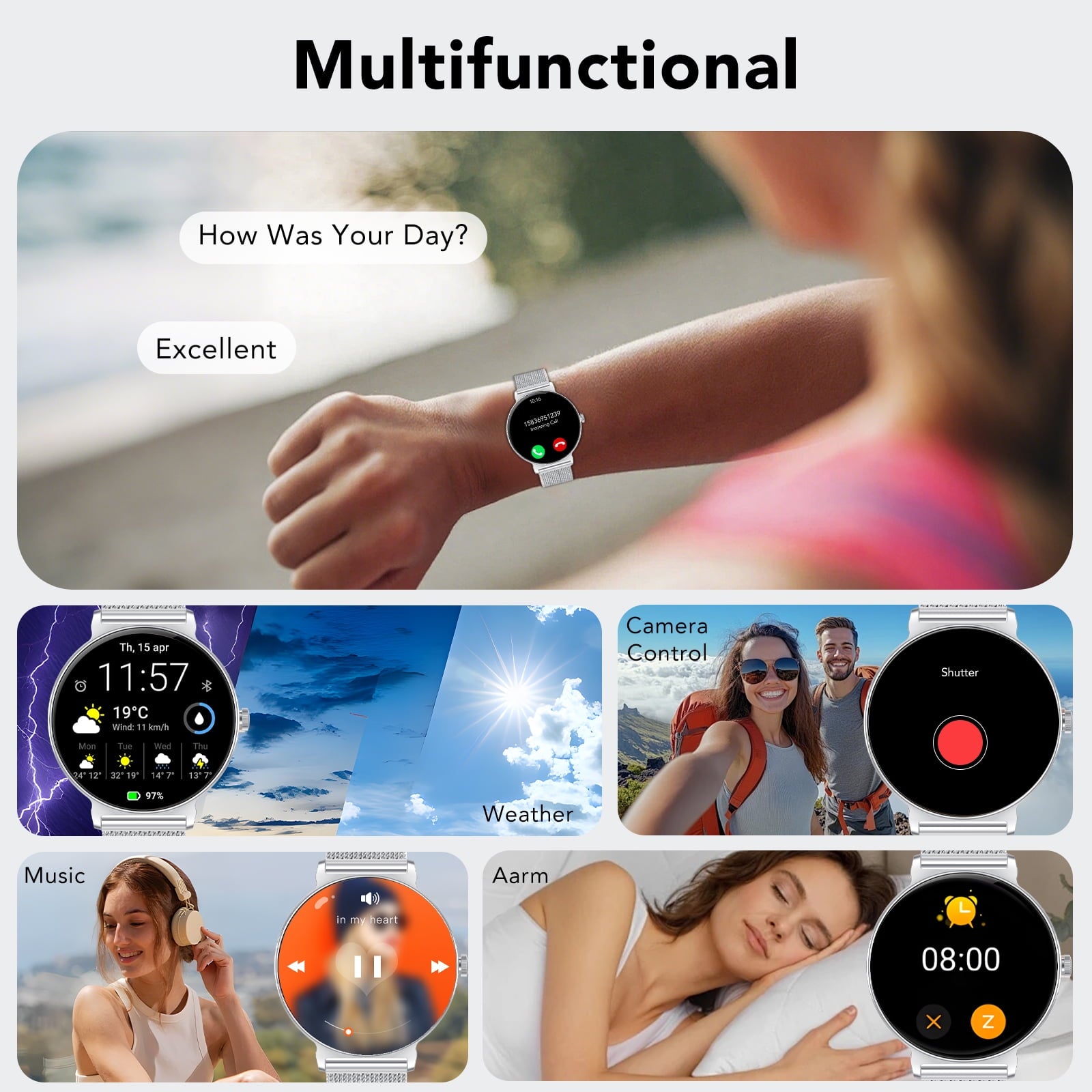 Smart Watch for Women, 1.27" Thin Face Fitness Tracker with Bluetooth Calls(Answer&Make), Smart Watch Fits for Android and iPhone, IP68 Waterproof, 110+ Sport Modes Smartwatch (2 Strap)