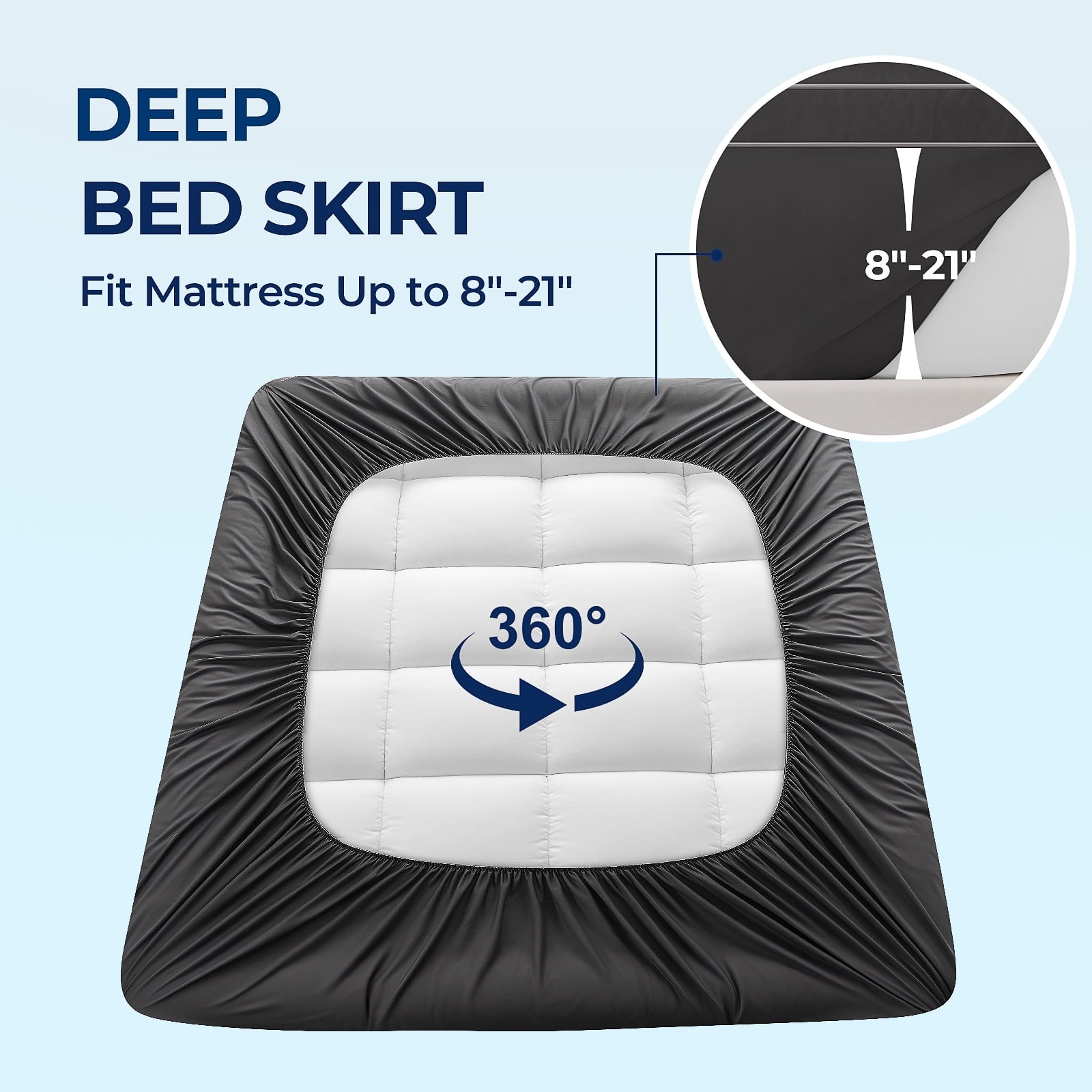Mattress Topper King Size Bed,Bamboo Extra Thick Mattress Pad Cover Soft Plush Noiseless Down Alternative Fill,with 8-21" Deep Pocket,Dark Grey