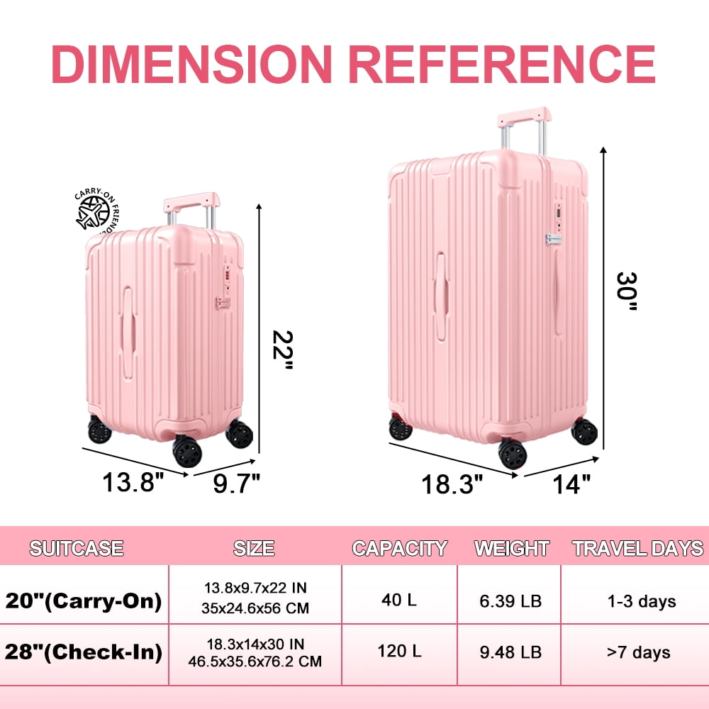 Checked Luggage PC ABS Hardshell Suitcase with Spinner Wheels TSA Lock USB Port and Cup Holder 28 inch Pink