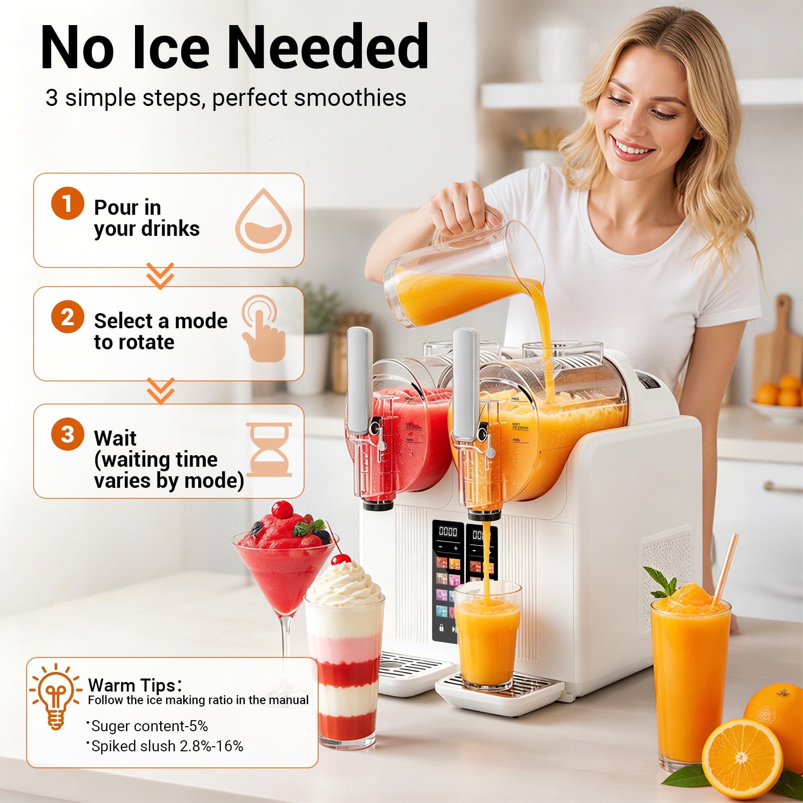 Feiwest Slushie Machine, 2 x 54oz Frozen Drink Maker with 8 Preset Programs, Adjustable Temperature & Texture, Margarita Machine for Cocktails