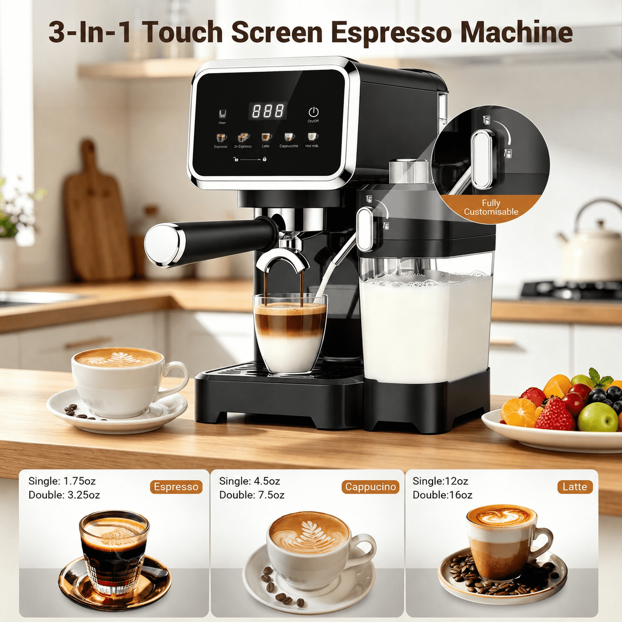 Friwest Espresso Machine 20 Bar, Super Compact Espresso Maker with Touch Screen, Professional Coffee Machine, Automatic Milk Frother for Cappuccino