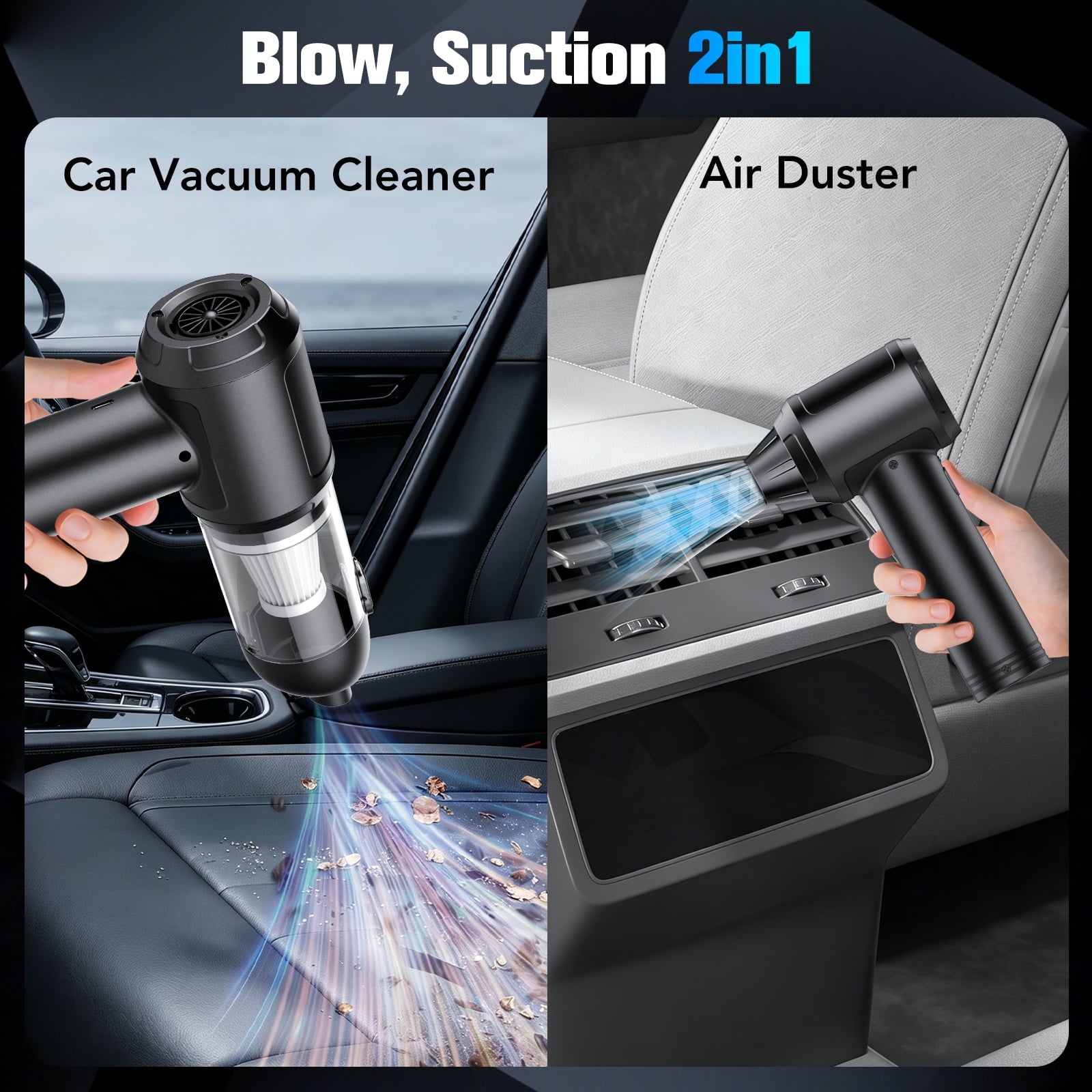 Cordless Car Vacuum with LED Display Screen, 180000RPM 2-in-1 Handheld Vacuum & Air Duster, 120W Brushless Motor, Multi-Nozzles for Car Home Office Pet Hair
