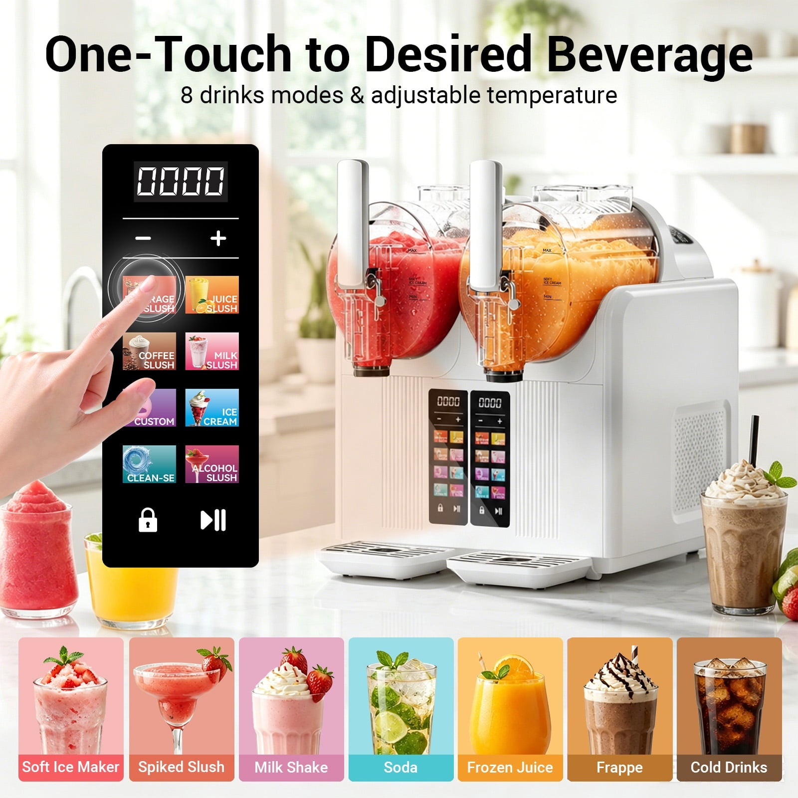 Feiwest Slushie Machine, 2 x 54oz Frozen Drink Maker with 8 Preset Programs, Adjustable Temperature & Texture, Margarita Machine for Cocktails