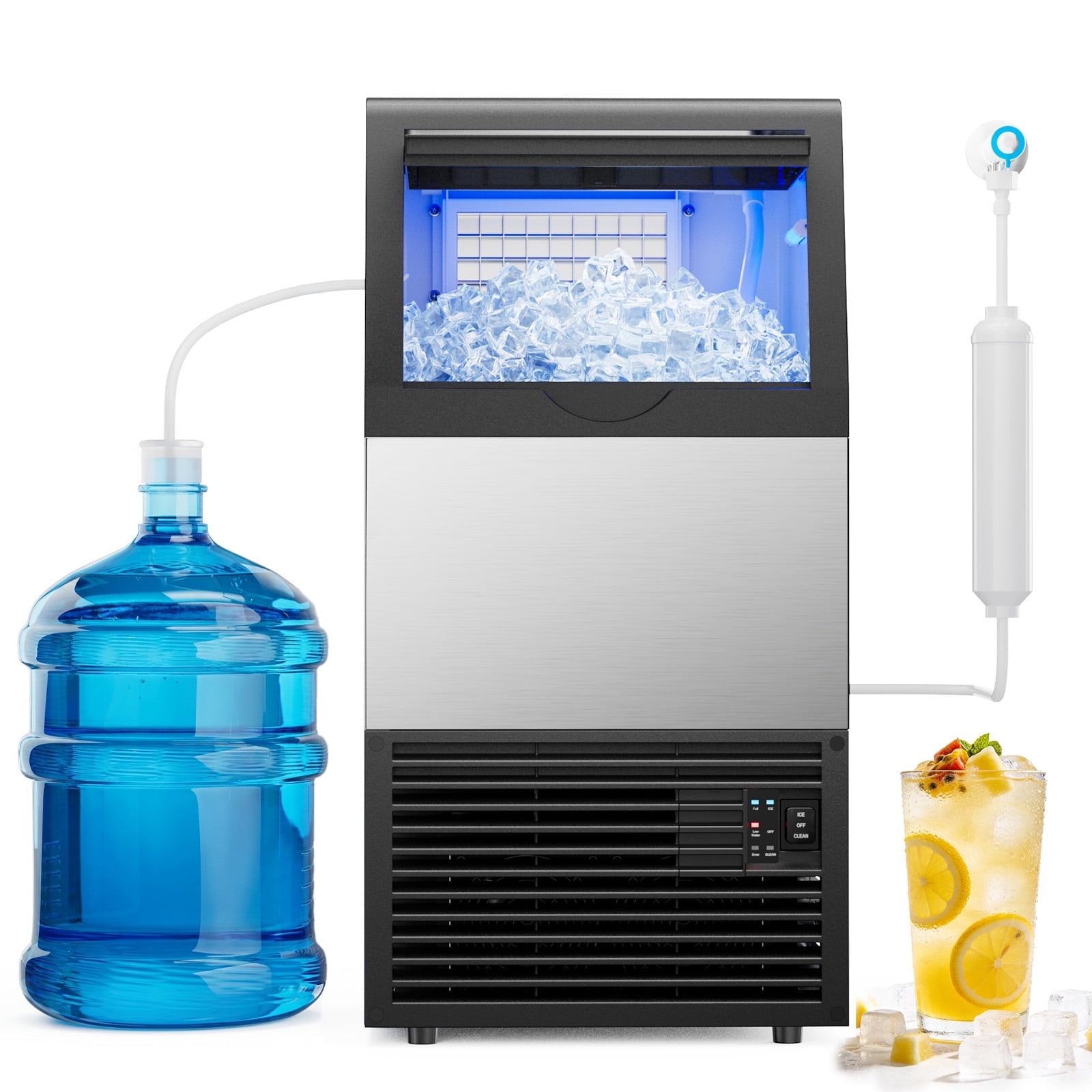 Friwest Commercial Ice Maker Machine, 150 Lbs/24H, 50 Lbs Storage Bin, 45 Cube Square Ice, Adjustable Ice Thickness, Dual Water Inlet Self-cleaning Ice Machine for Bar, Cafe, Shop & Home