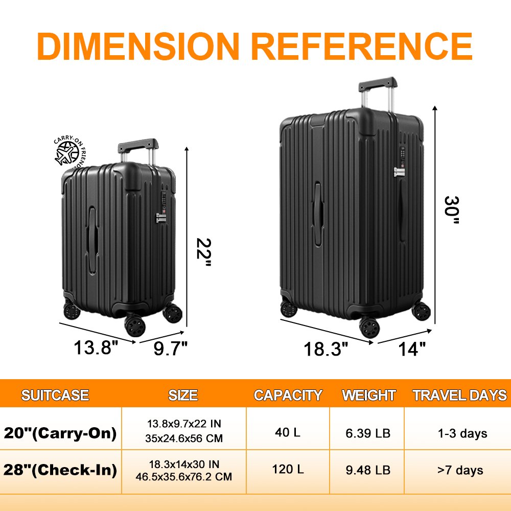 Checked Luggage PC ABS Hardshell Suitcase with Spinner Wheels TSA Lock USB Port and Cup Holder 28 inch Black
