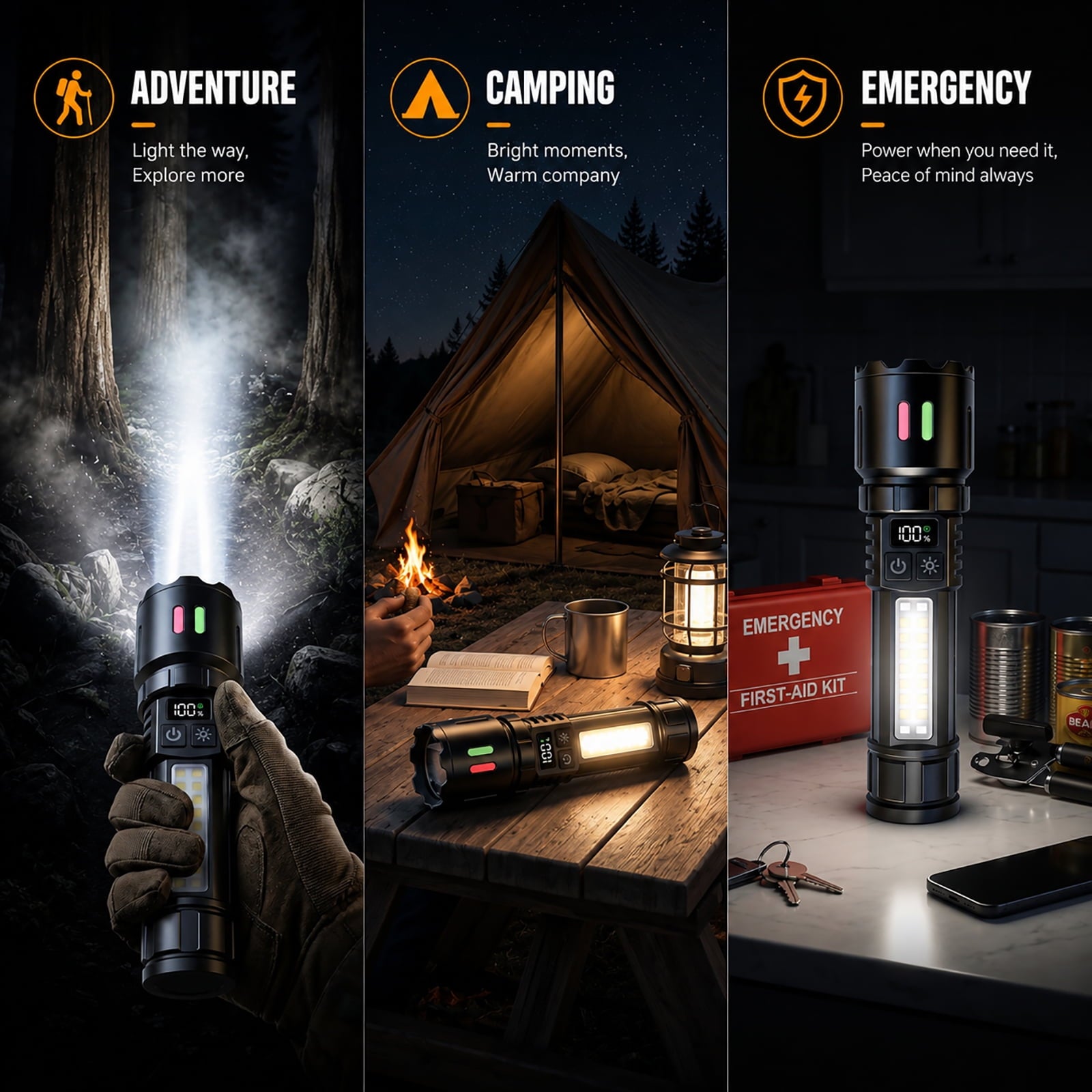 Rechargeable Flashlights 2 Pack, Super Bright LED Flashlight with COB Side Light, USB-C Rechargeable, IPX6 Waterproof Aluminum Flashlight for Camping, Hiking, Emergency & Home Use