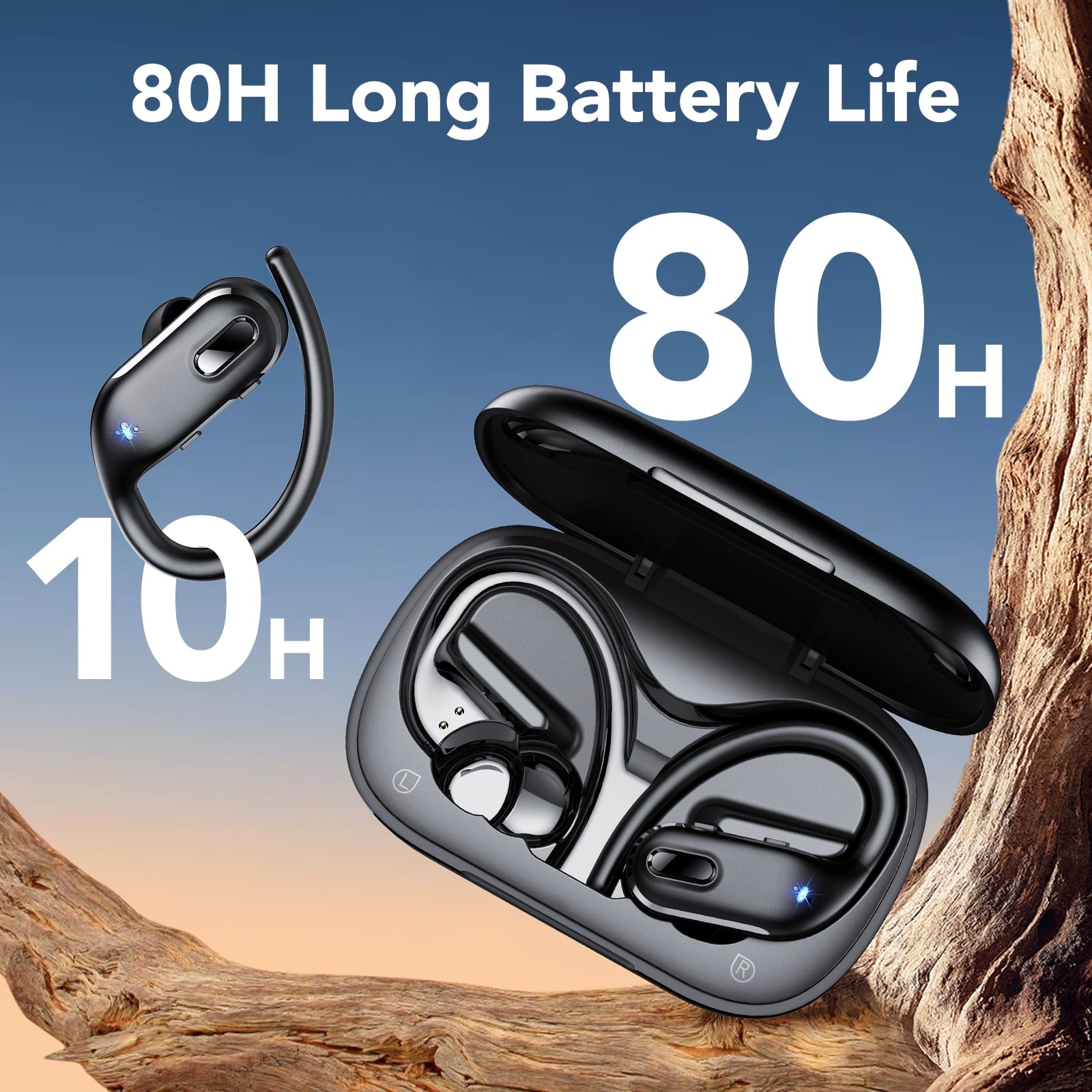 Wireless Earbuds, Bluetooth 5.4 Sport Headphones with Earhooks, 80Hrs Playtime, 3D HiFi Stereo, Noise Cancelling Mic, IP7 Waterproof Workout Earphones for Running Gym, iOS/Android, Black
